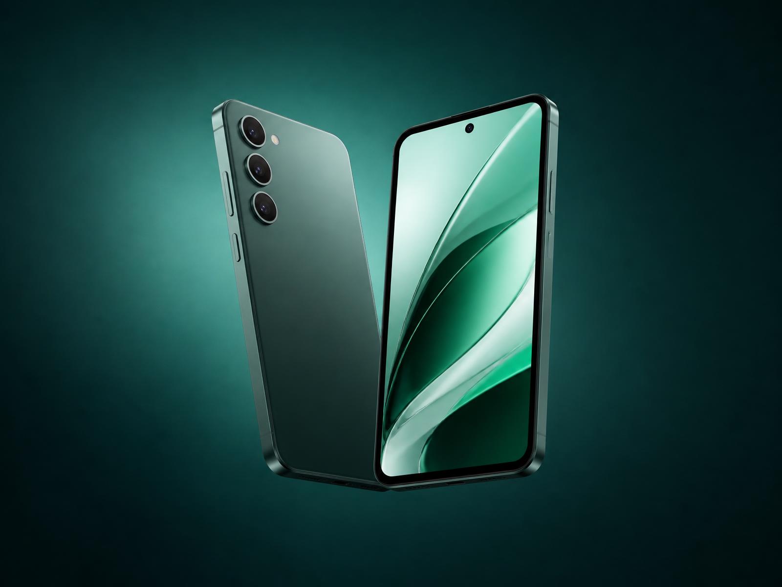 Smartphone moderno sobre fundo verde-petróleo
